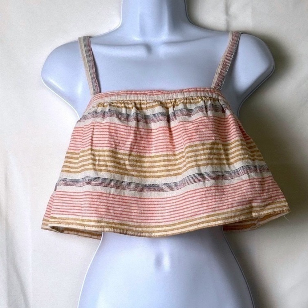 Kaisley Women Crop Top Size M Pink Striped Linen Blend Boho Vacation Beach